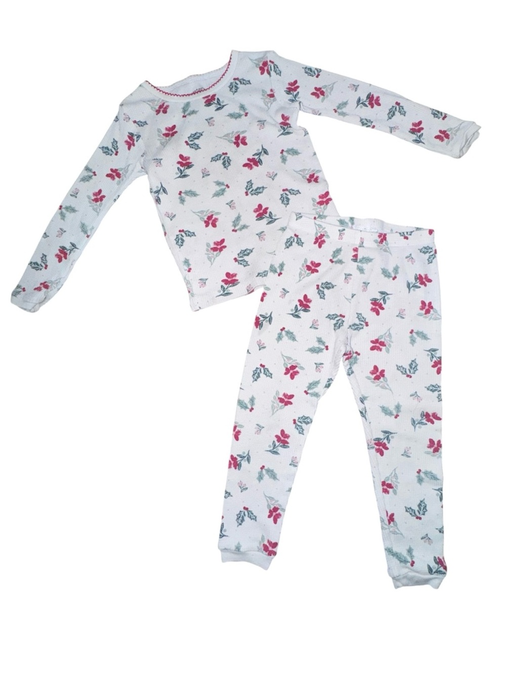 Carter's White Long-Sleeve Thermal Cotton Holly Christmas Pajama Set